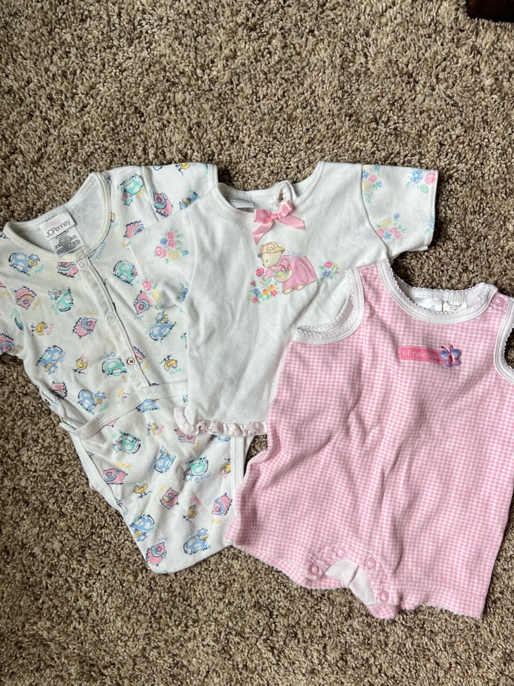 Vintage Bundle Carters Small Wonders Baby Girl Pink One-Piece Romper 0-3 M